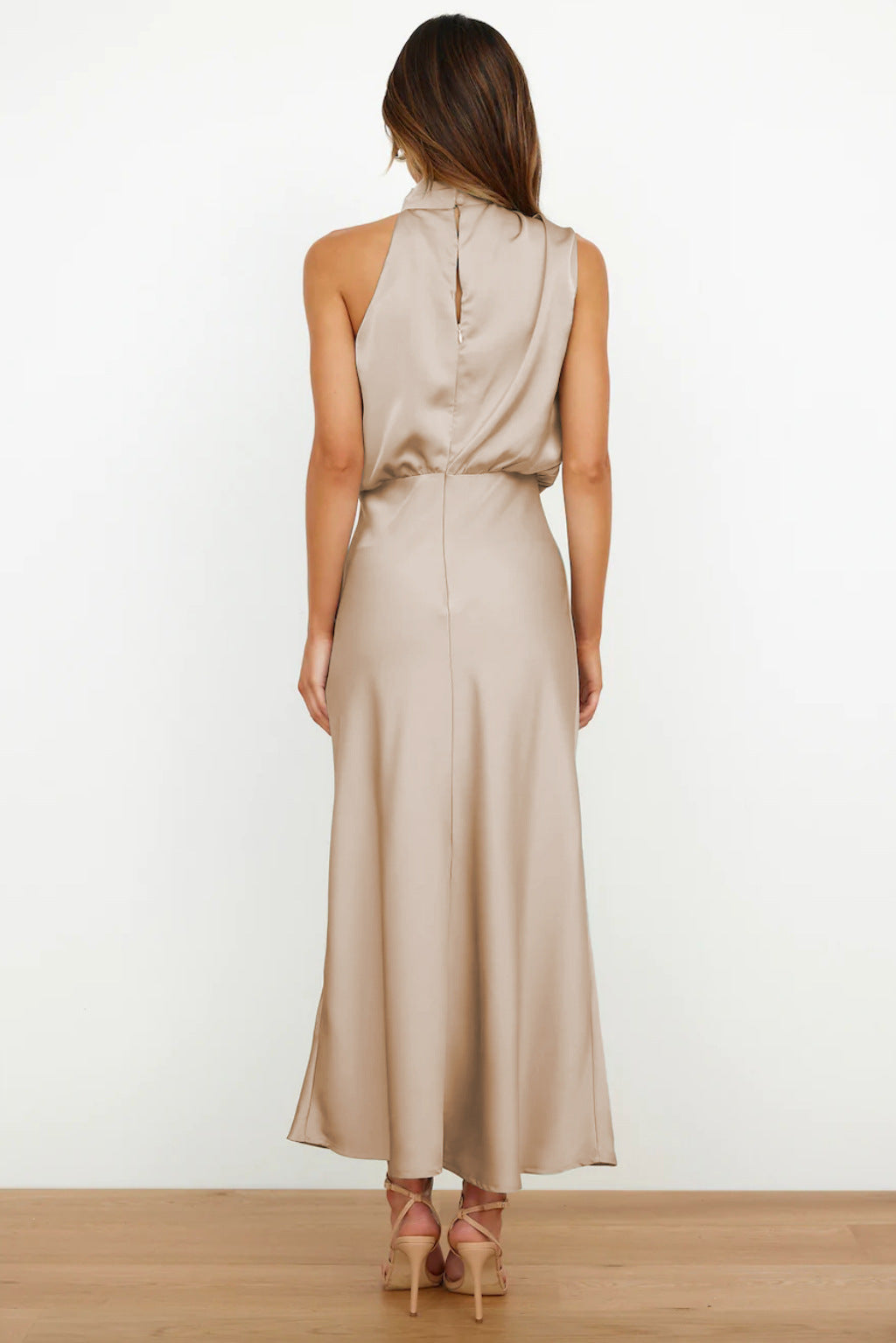 Valeria™ | Satin Maxi Dress with Halter Neckline