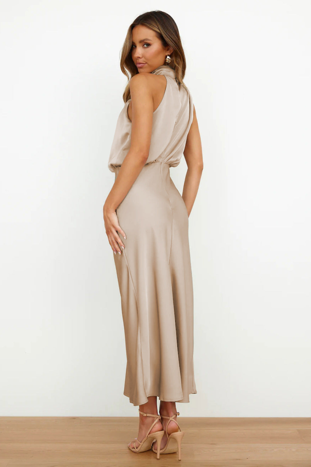 Valeria™ | Satin Maxi Dress with Halter Neckline