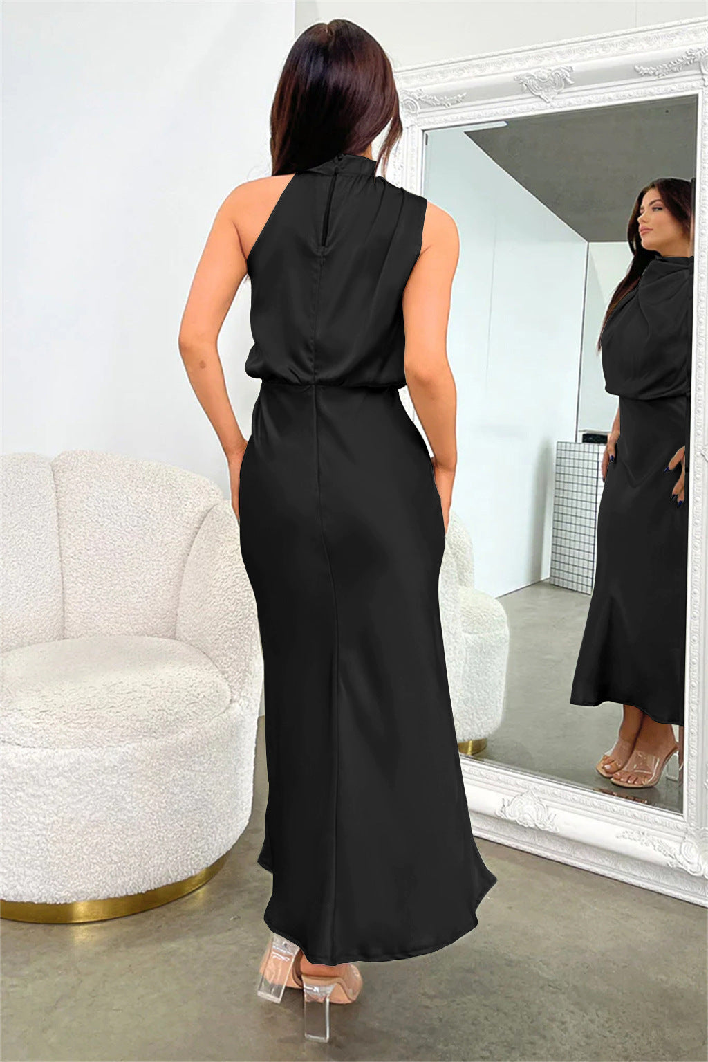 Valeria™ | Satin Maxi Dress with Halter Neckline