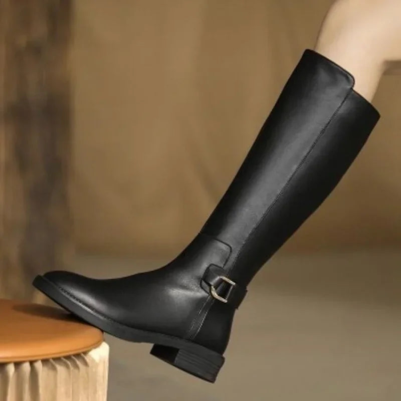 Ingeborg | Leather Knee Boots with Metal Buckle