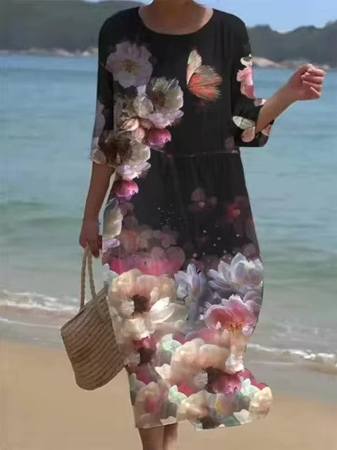 Miranda | Elegant Floral Dress with Tummy Coverage